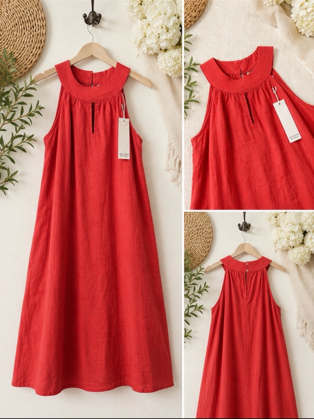Womens coral Sleeveless A-Line linen Dress